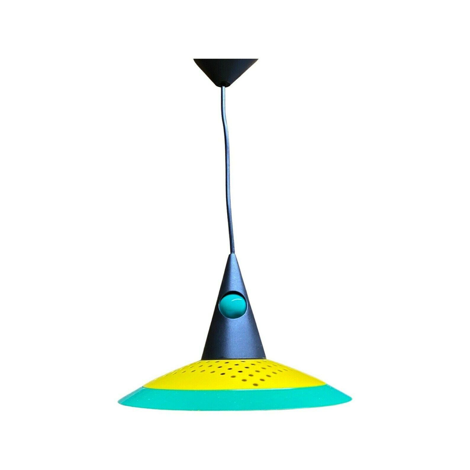 Vintage Green Yellow Pendant Light | Small Mid Century Design Hanging Lamp | Retro Metal Pendant Lighting 1970s photo 110.0