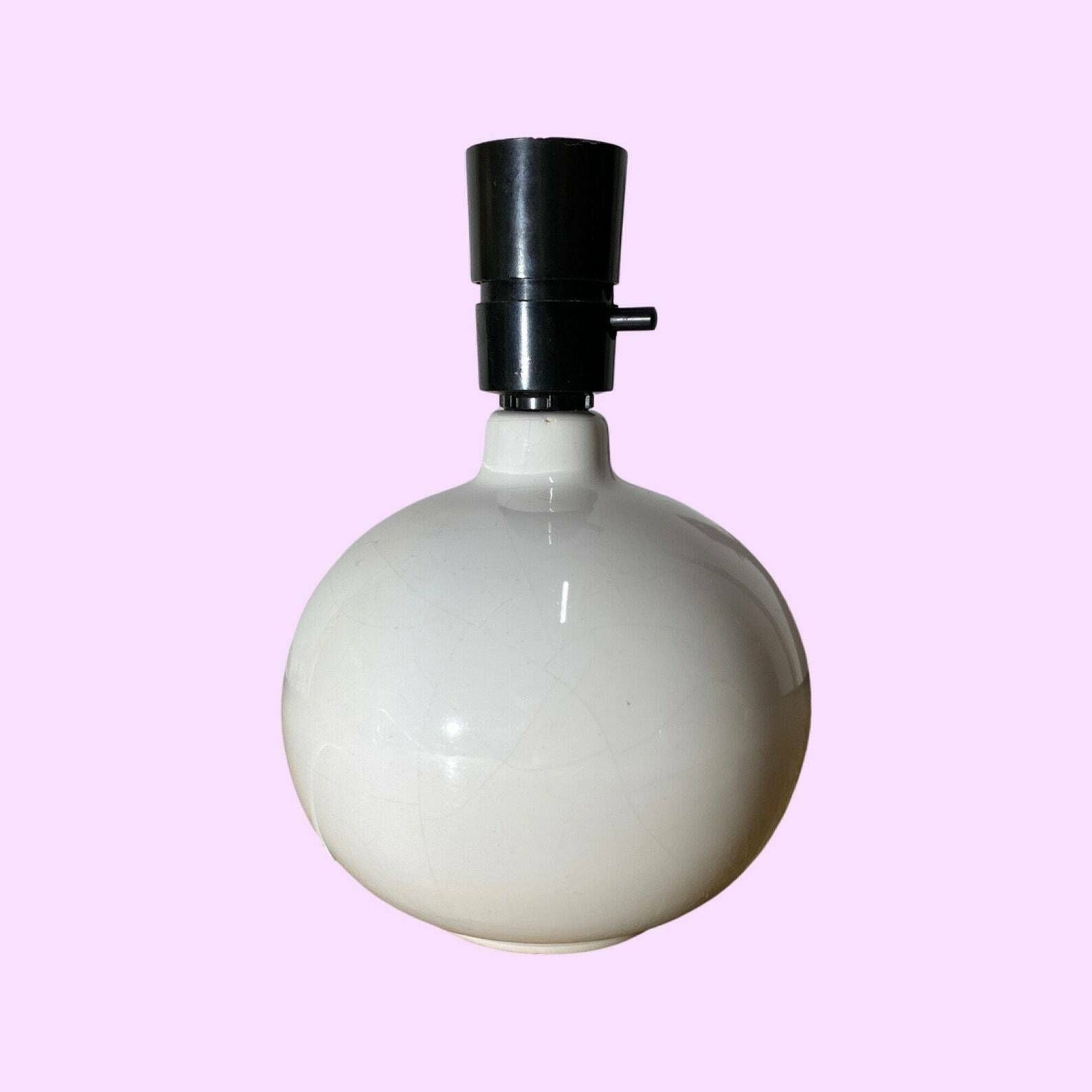 White Vintage Danish Ball Shaped Desk Light | Scandinavian Table Lamp From The Mid Century Made In Denmark | White Ceramic Pottery Lighting
