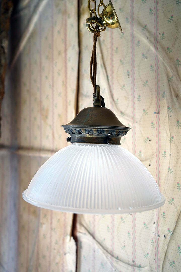An Early 20thc Holophane Prismatic Glass Pendant Light C.1913 photo vintage