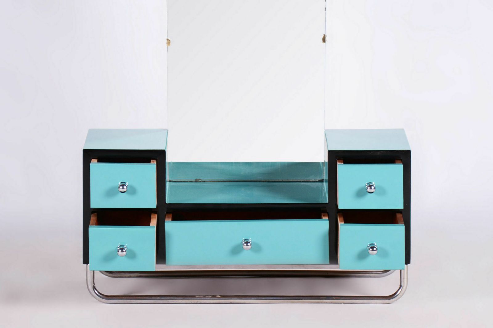 Restored Bauhaus Dressing Mirror, Chrome, Steel, Lacquered Wood, Czechia, 1930s photo furniture