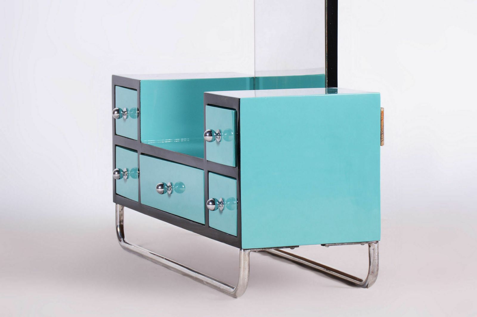 photo for sale Restored Bauhaus Dressing Mirror, Chrome, Steel, Lacquered Wood, Czechia, 1930s