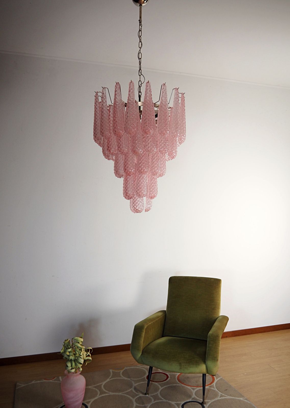 Huge Italian Vintage Murano Chandelier 52 Pink Glass Petals Drop photo furniture