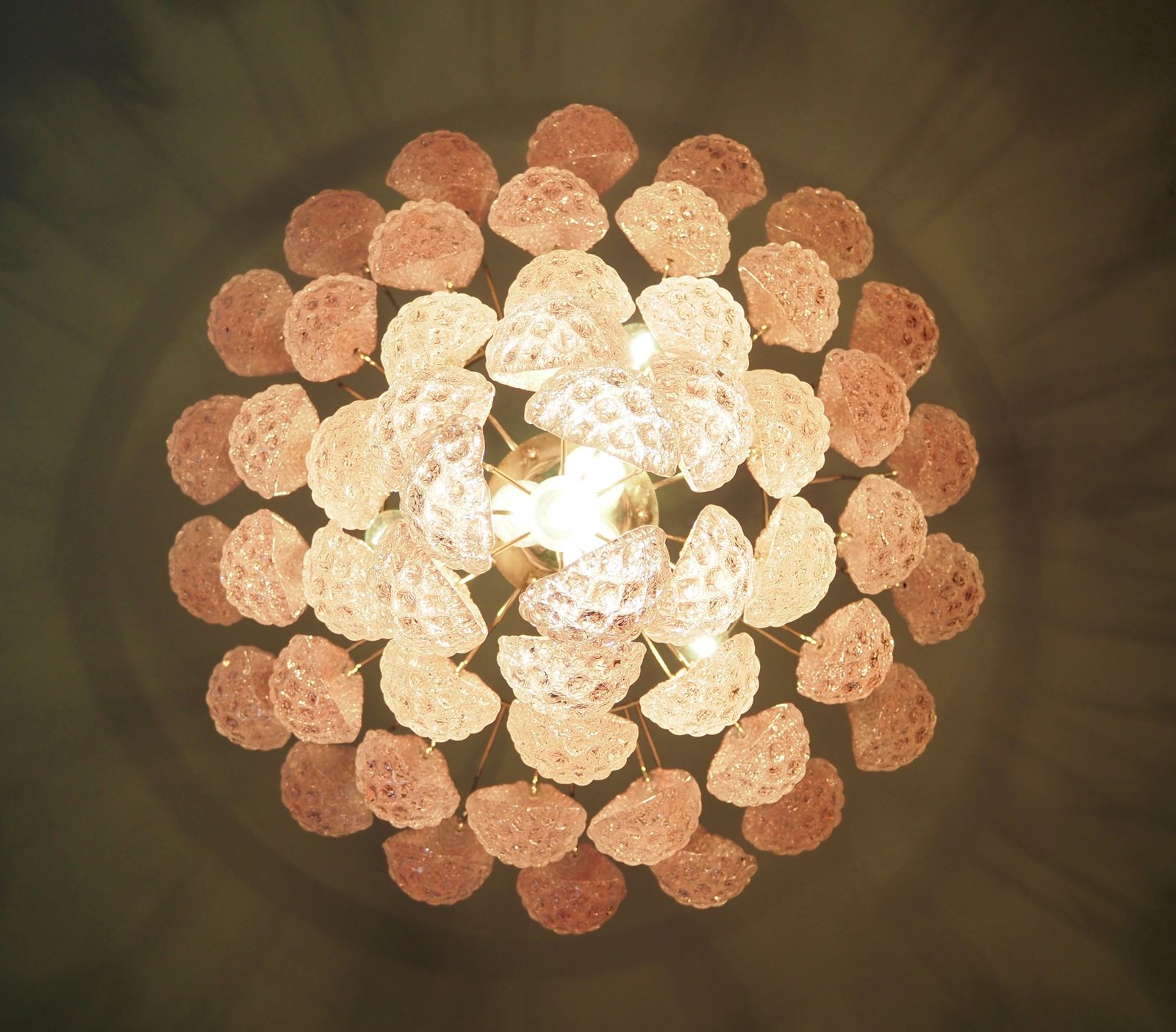 Huge Italian Vintage Murano Chandelier 52 Pink Glass Petals Drop photo for sale