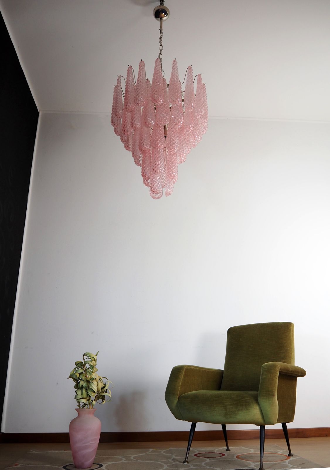 Huge Italian Vintage Murano Chandelier 52 Pink Glass Petals Drop photo Lighting
