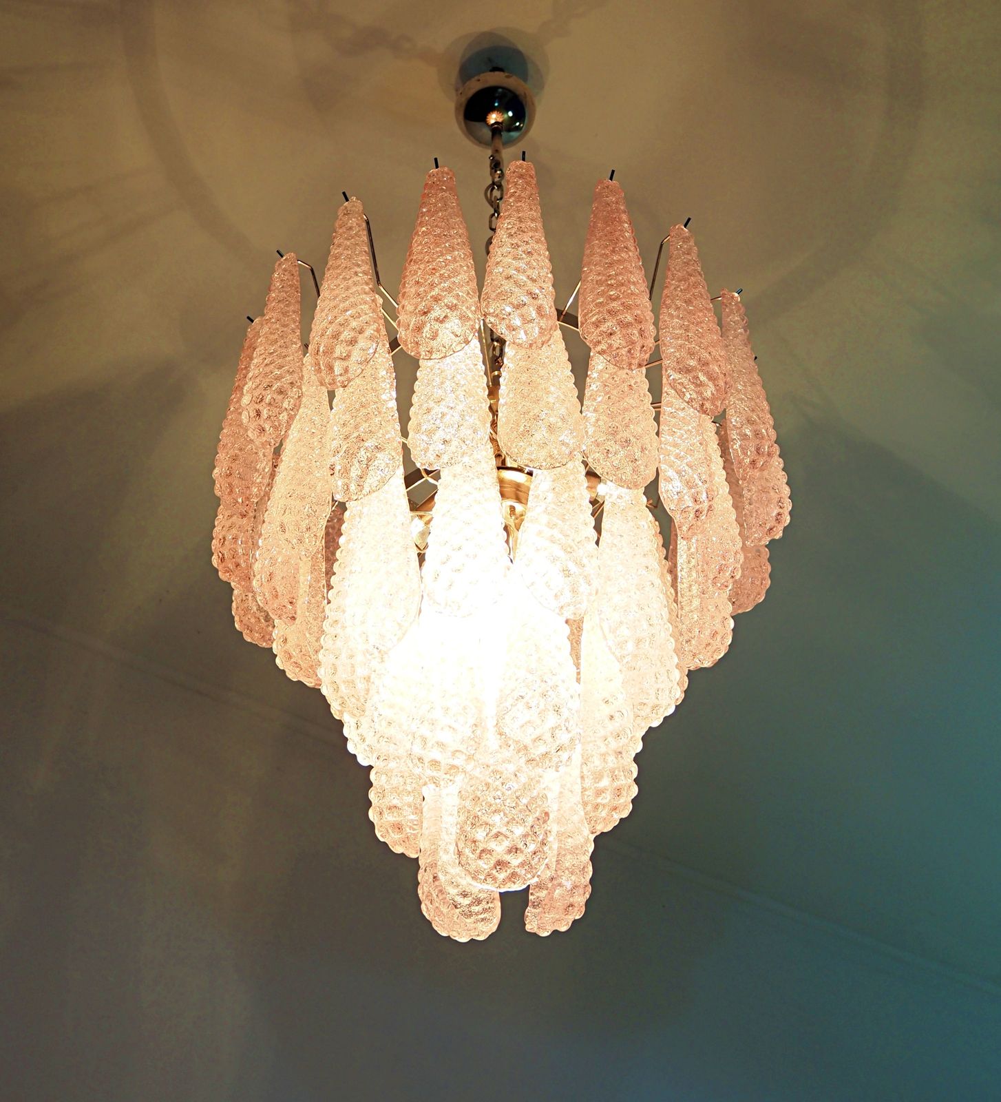 Huge Italian Vintage Murano Chandelier 52 Pink Glass Petals Drop photo vinterior