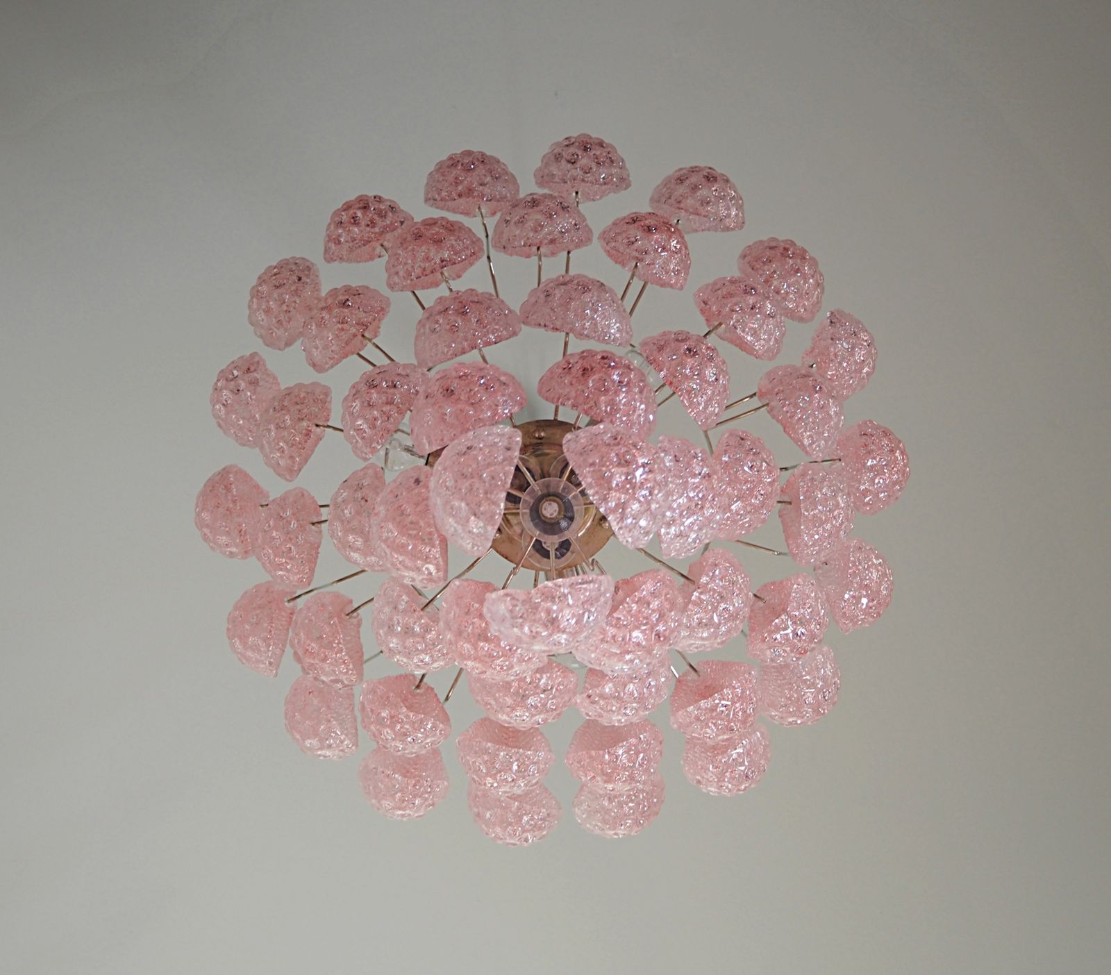 Huge Italian Vintage Murano Chandelier 52 Pink Glass Petals Drop photo vintage