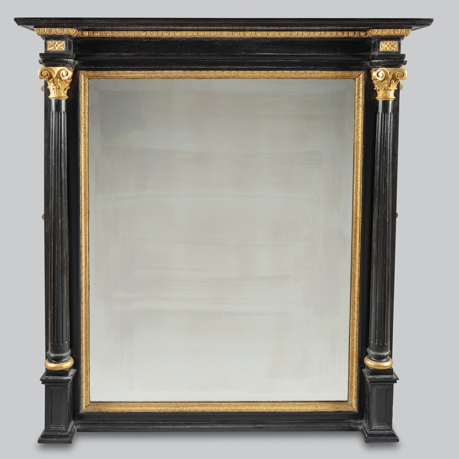 Large 19th Century Victorian English Ebonised And Gilt Overmantle Mirror