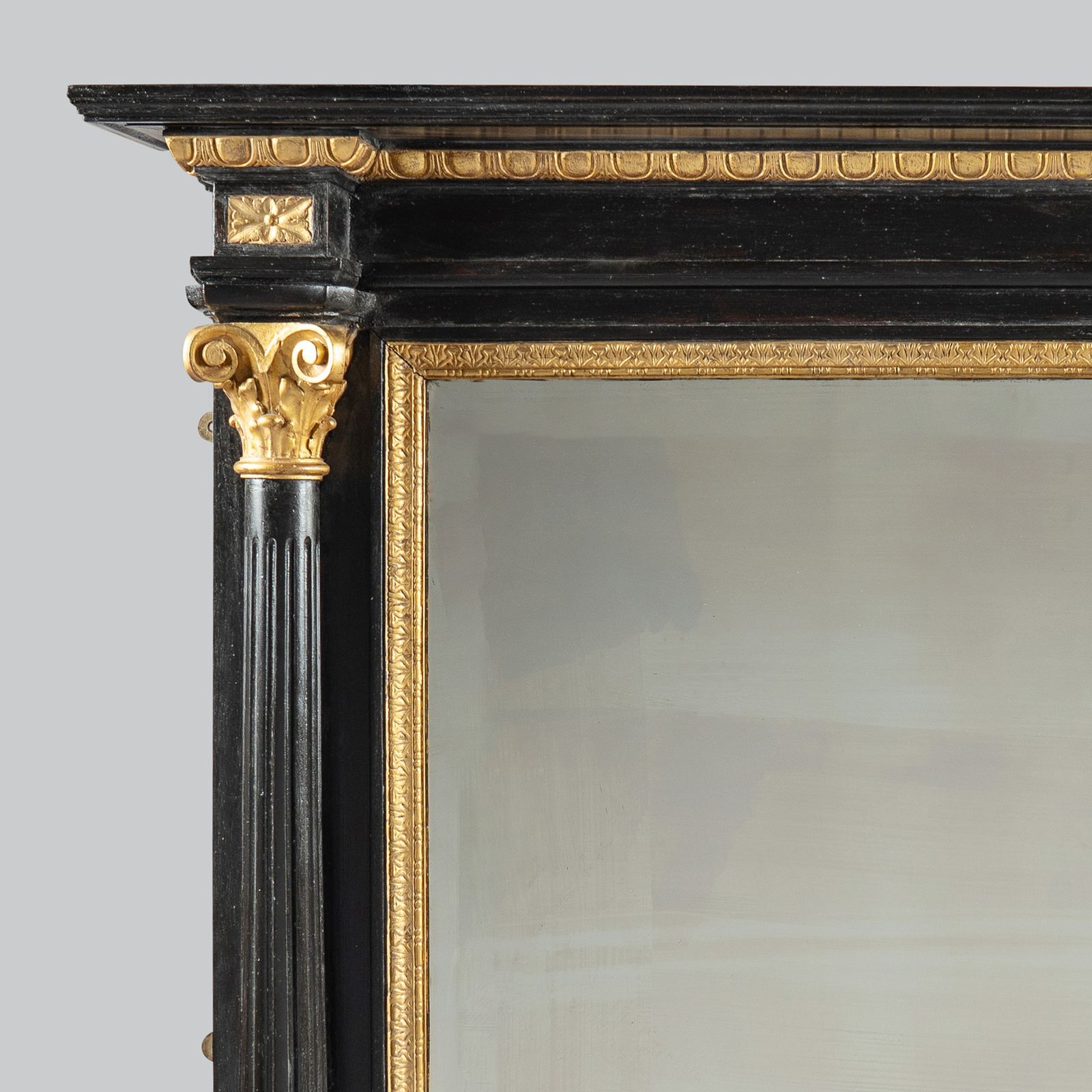 Large 19th Century Victorian English Ebonised And Gilt Overmantle Mirror photo furniture