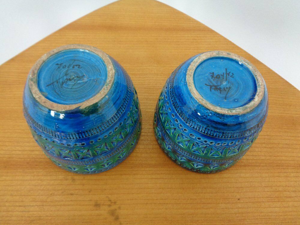 Italian Rimini Blue Ceramic Cachepots By Aldo Londi For Bitossi, 1960s, Set Of 2 photo vintage