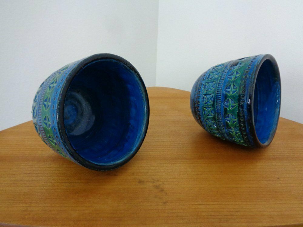 Home Decor Italian Rimini Blue Ceramic Cachepots By Aldo Londi For Bitossi, 1960s, Set Of 2 photo