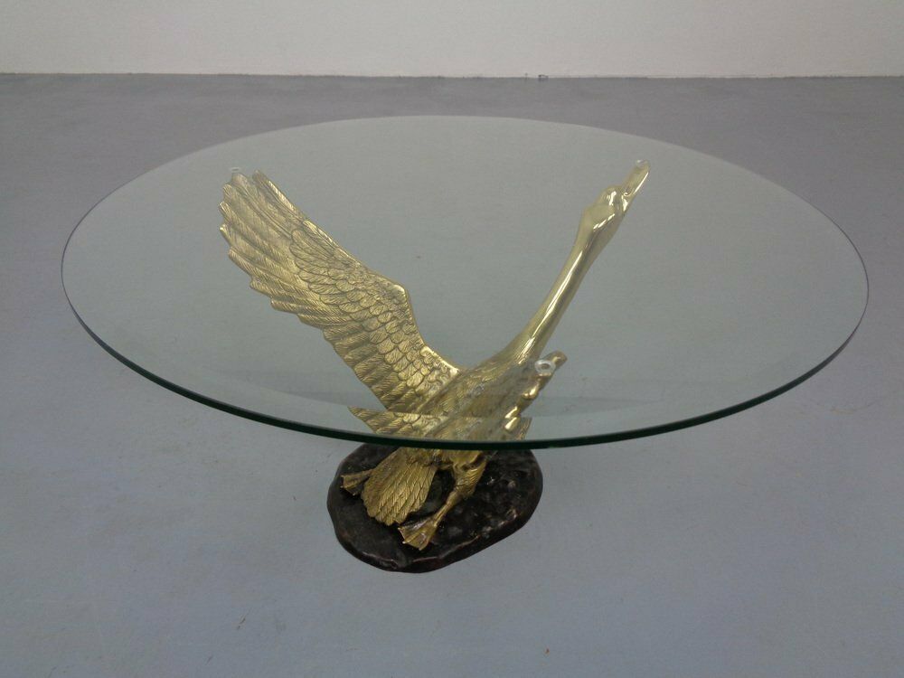 French Swan Coffee Table In Brass And Glass, 1960s photo buy