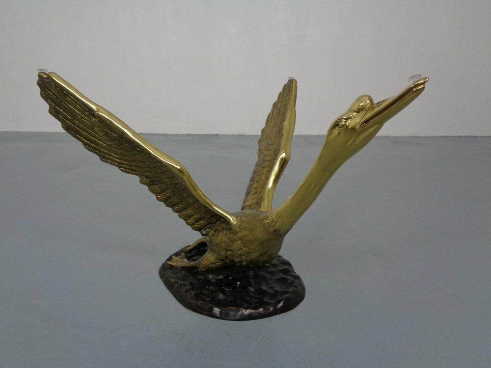 1159.0 French Swan Coffee Table In Brass And Glass, 1960s photo