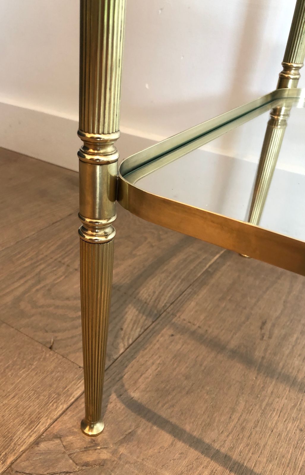 Pair Of Neoclassical Style Brass Side Tables In The Style Of Maison Jansen photo vintage