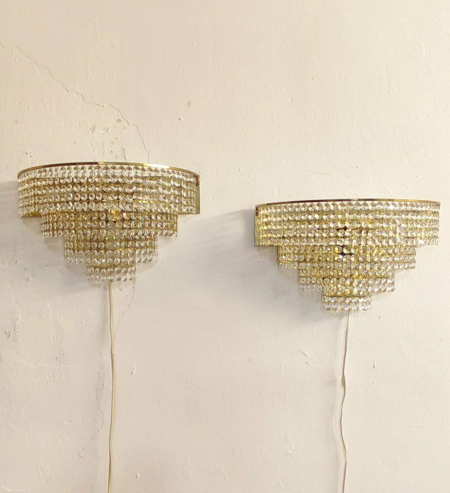 Crystal Wall Lamps. France, 1970s. Set Of 2