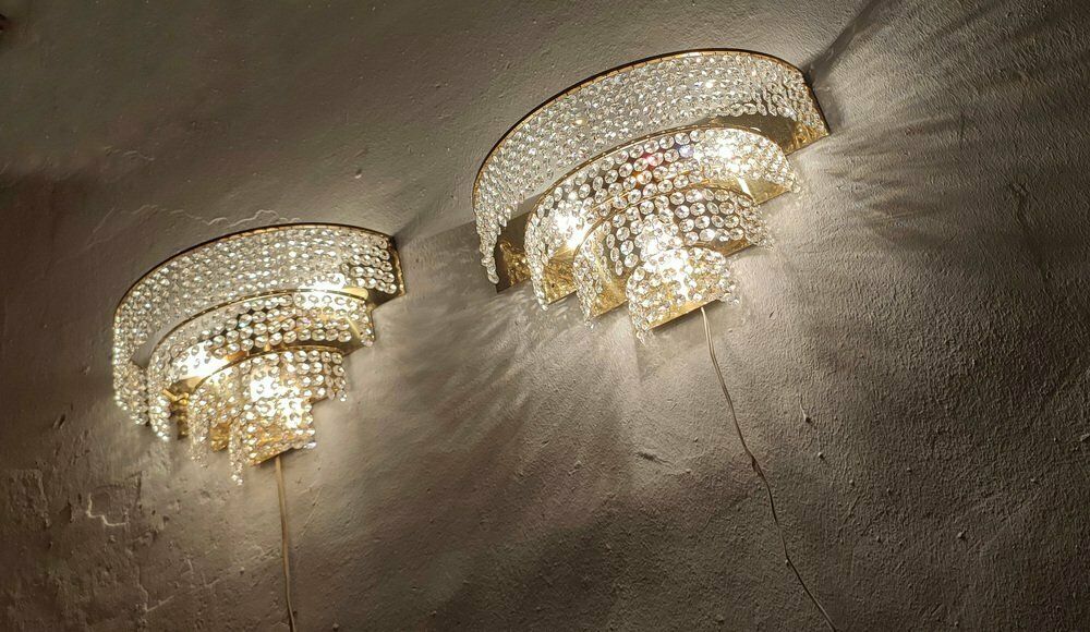 photo vinterior Crystal Wall Lamps. France, 1970s. Set Of 2