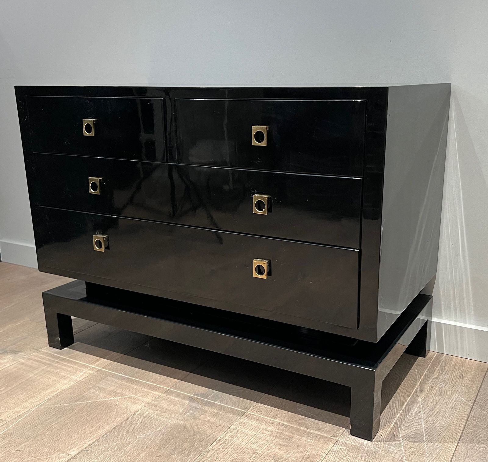 Furniture Black Lacquered Chest Of Drawers By Guy Lefèvre For Maison Jansen photo