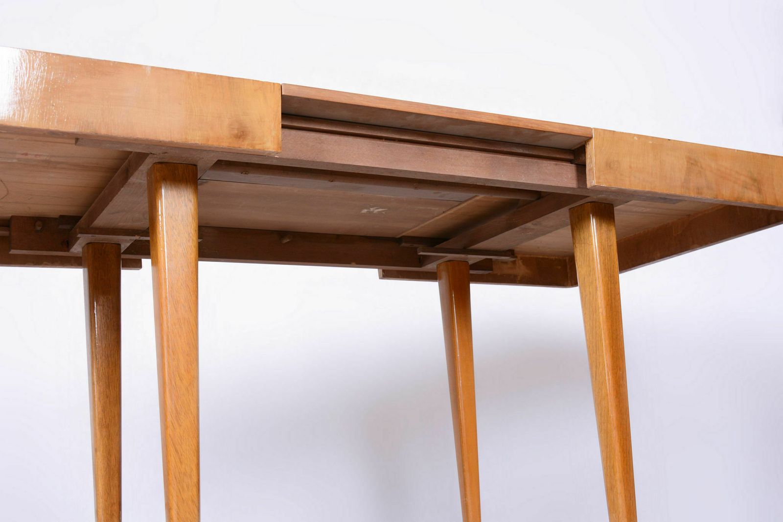 Restored Artdeco Oak Dining Table, Jindrich Halabala, Up Zavody, Adjustable Width, Revived Polish, Czechia, 1940s photo Furniture
