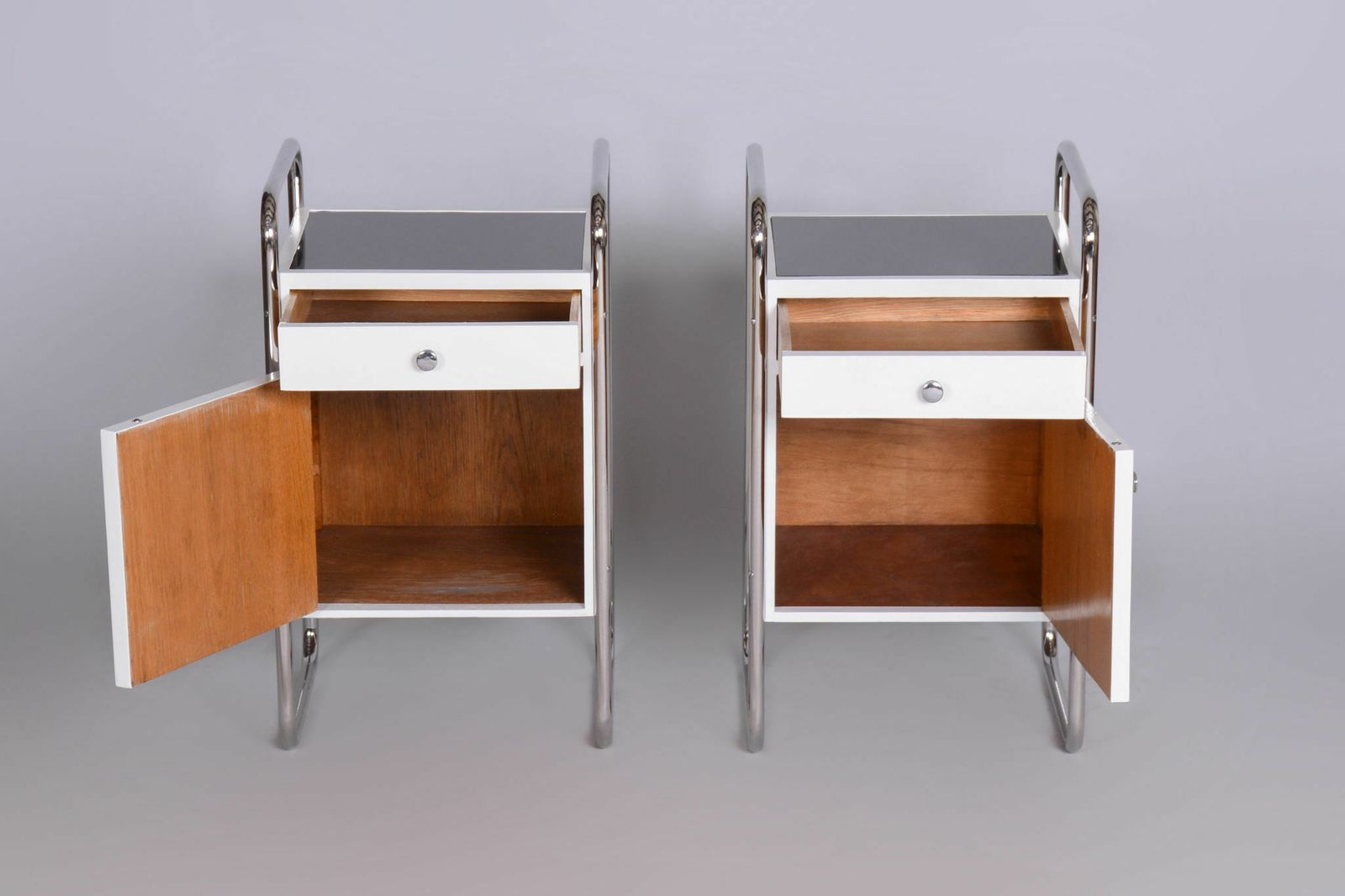 Restored Bauhaus Pair Of Bedside Tables, Vichr A Spol, Chrome, Czechia, 1930s photo for sale