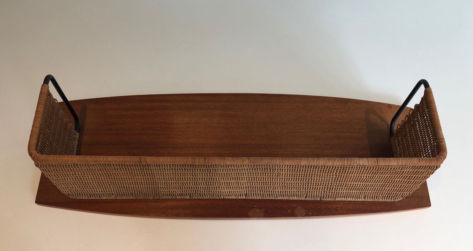 Shelf In Wood, Rattan And Lacquered Metal By Raymond Glemeau photo for sale