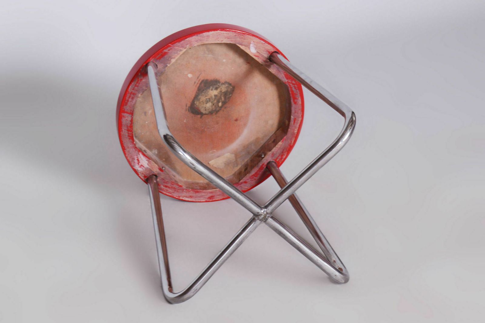 Restored Bauhaus Beech Stool, Chrome Plated Steel, Revived Polish, Czechia, 1930s photo furniture