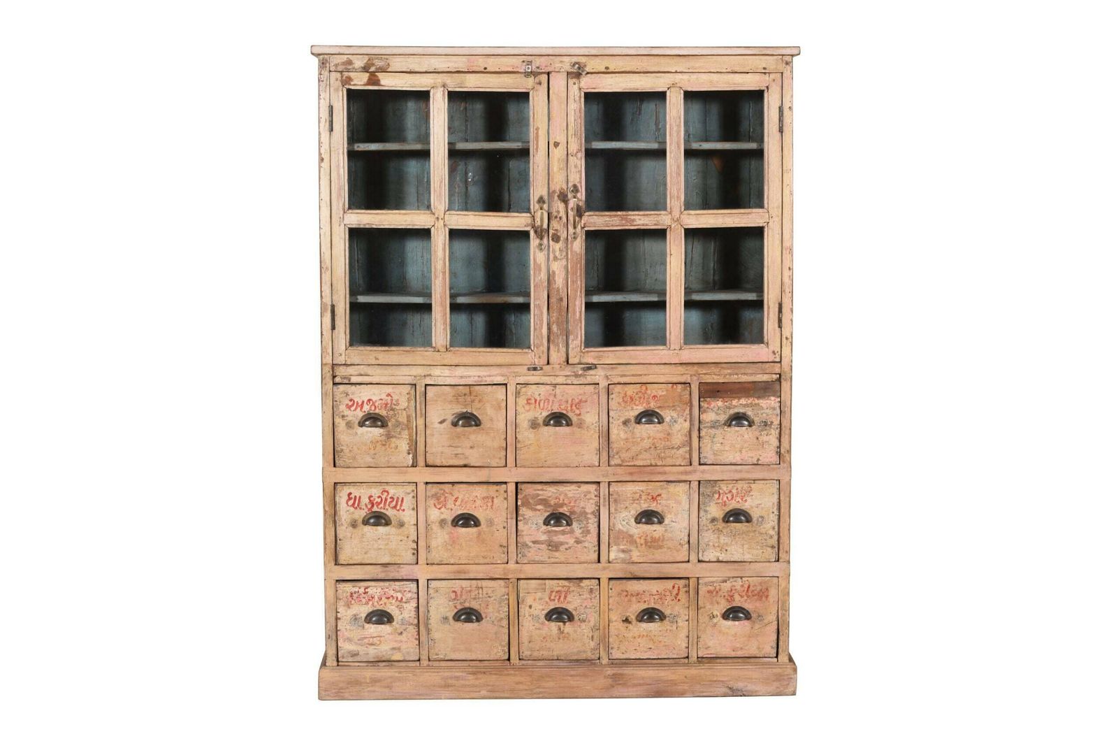 Rare Antique Indian Teak Wood Apothecary Chest Of Drawers Dresser | Vintage Rustic Storage Furniture photo vinterior