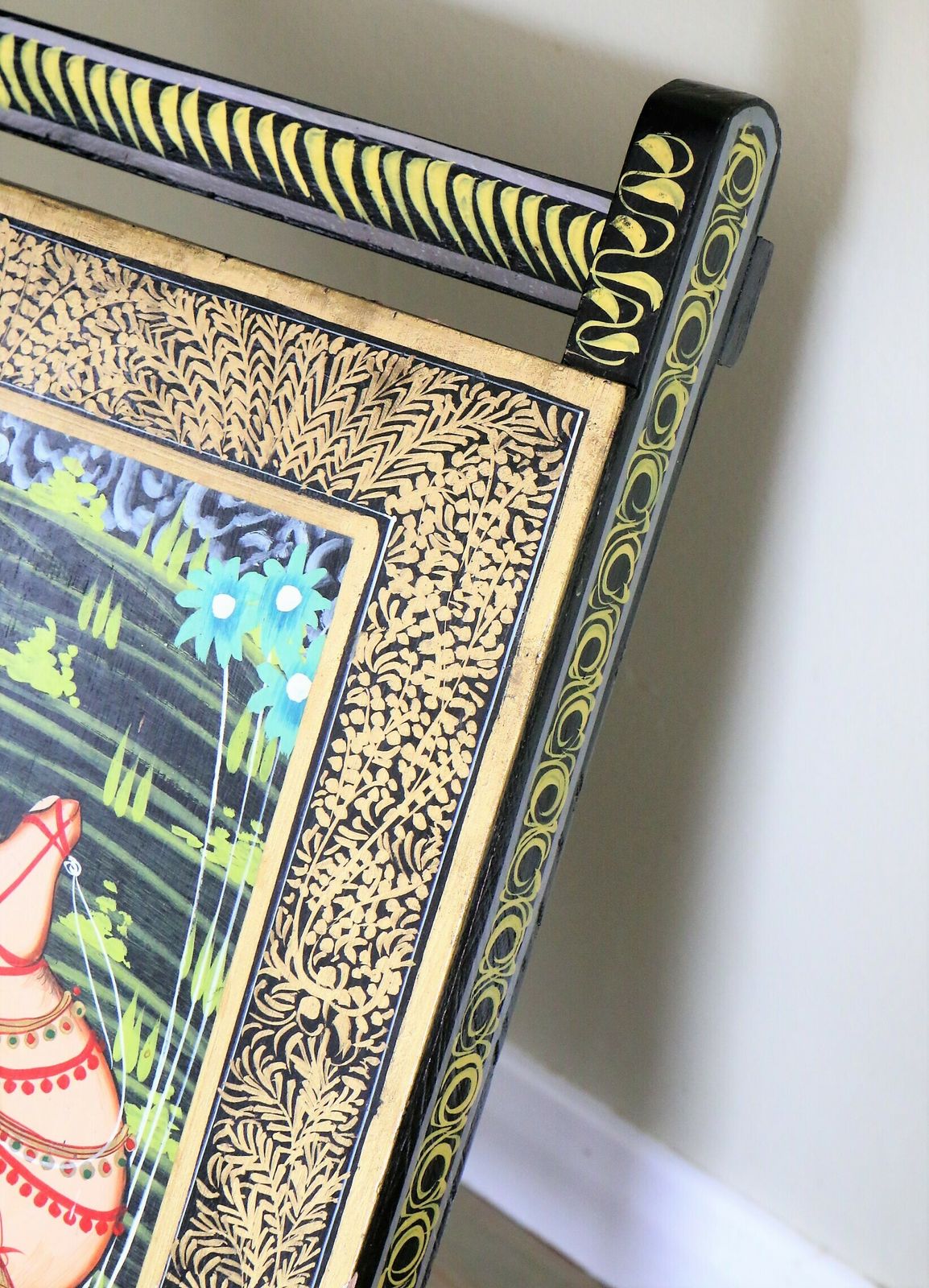 Vintage Indian Decorative Low Chair Hand Painted Rajasthani Art Late 20th Century photo 139.0