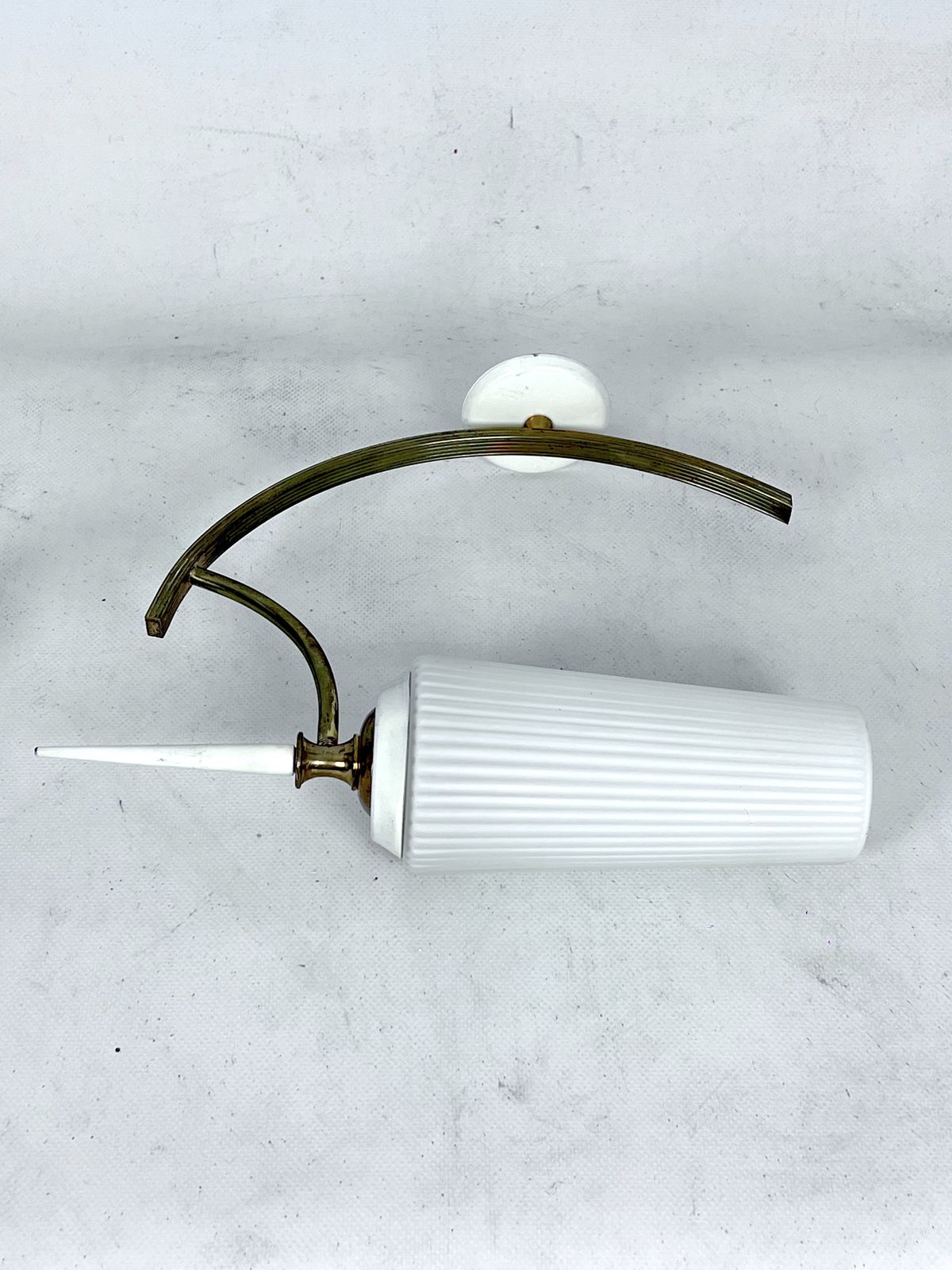Mid Century Italian Pair Of Sconces In Brass And Opaline Glass photo 1062.75