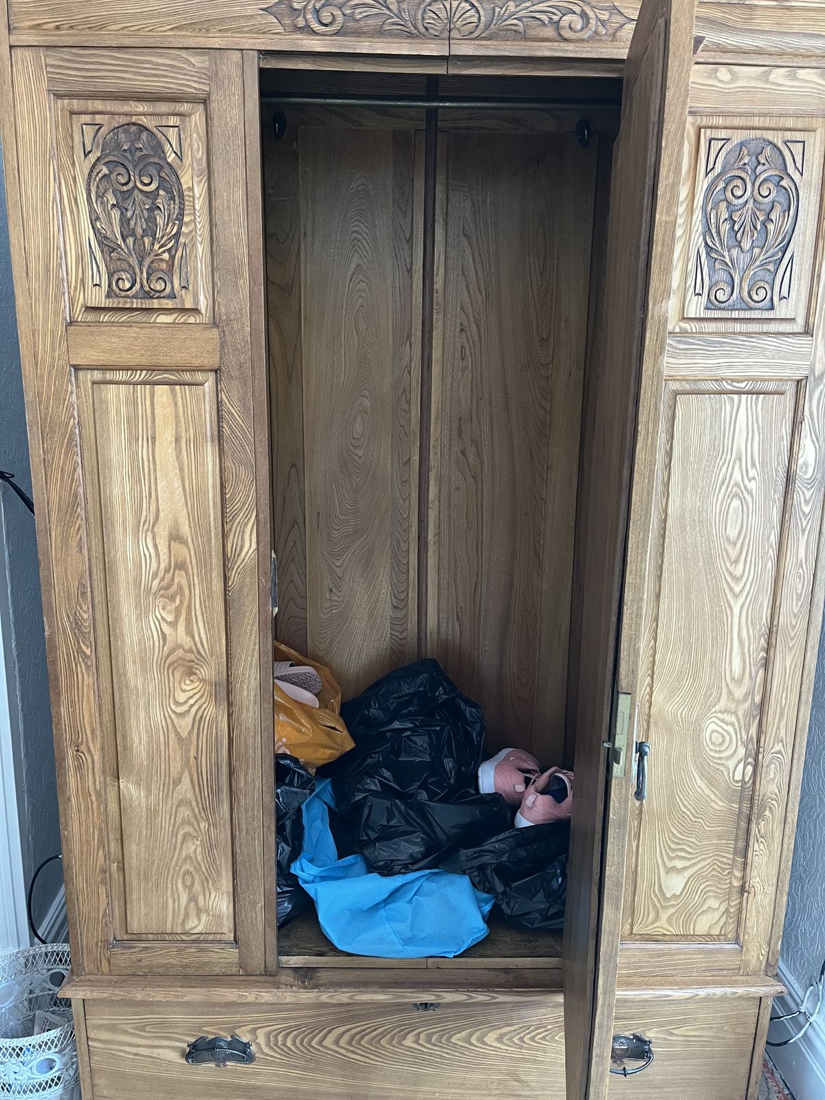 Antique Pine Wood Wardrobe photo Furniture