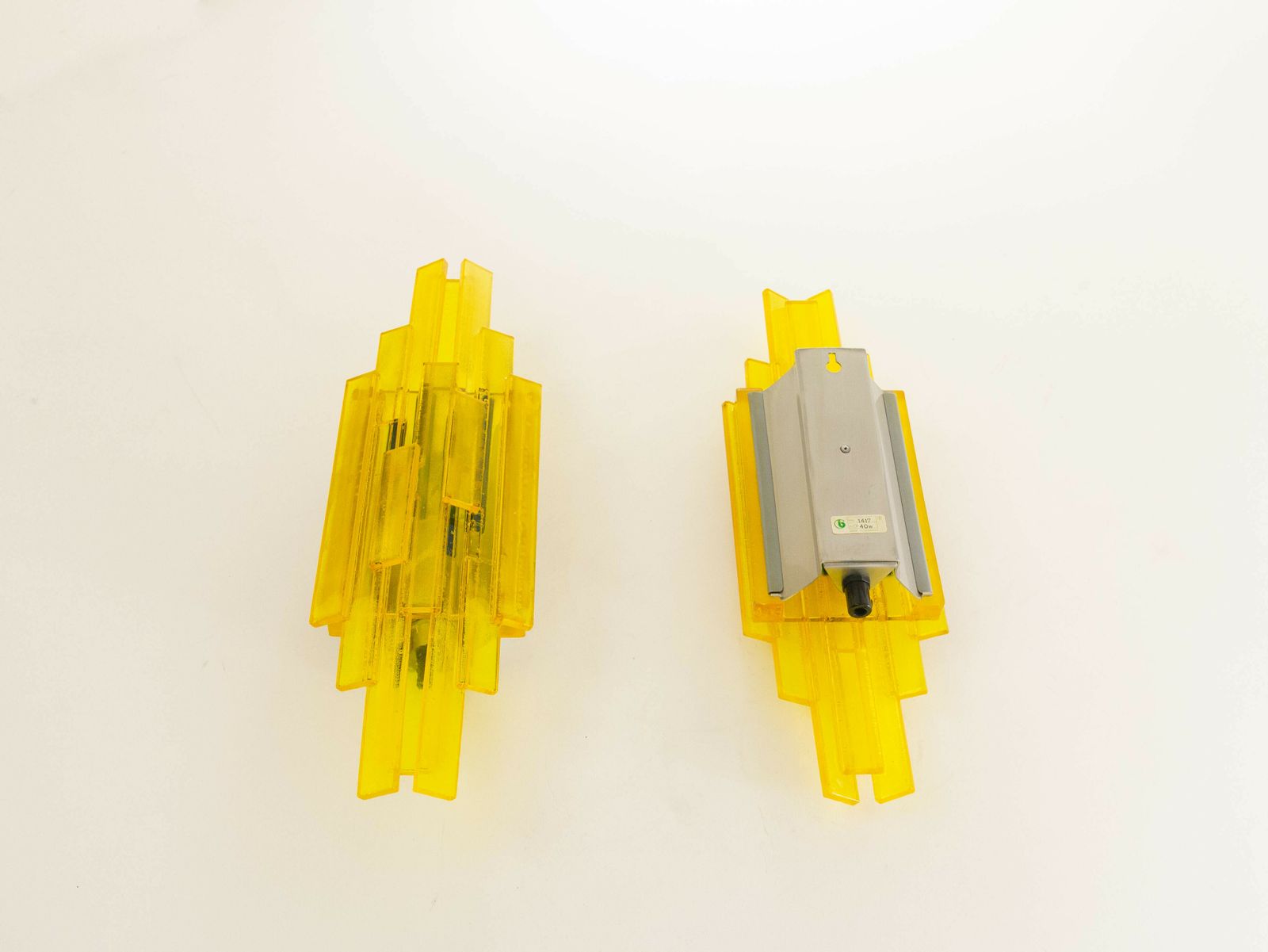 Pair Of Yellow Acrylic Wall Lamps By Claus Bolby For Cebo Industri, 1960s photo buy