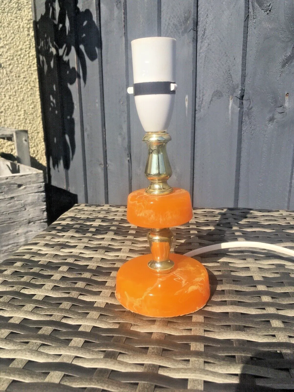 Vintage 60's Orange Lucite Acrylic Marble Effect Hooped Table Lamp Kitsch Retro photo buy