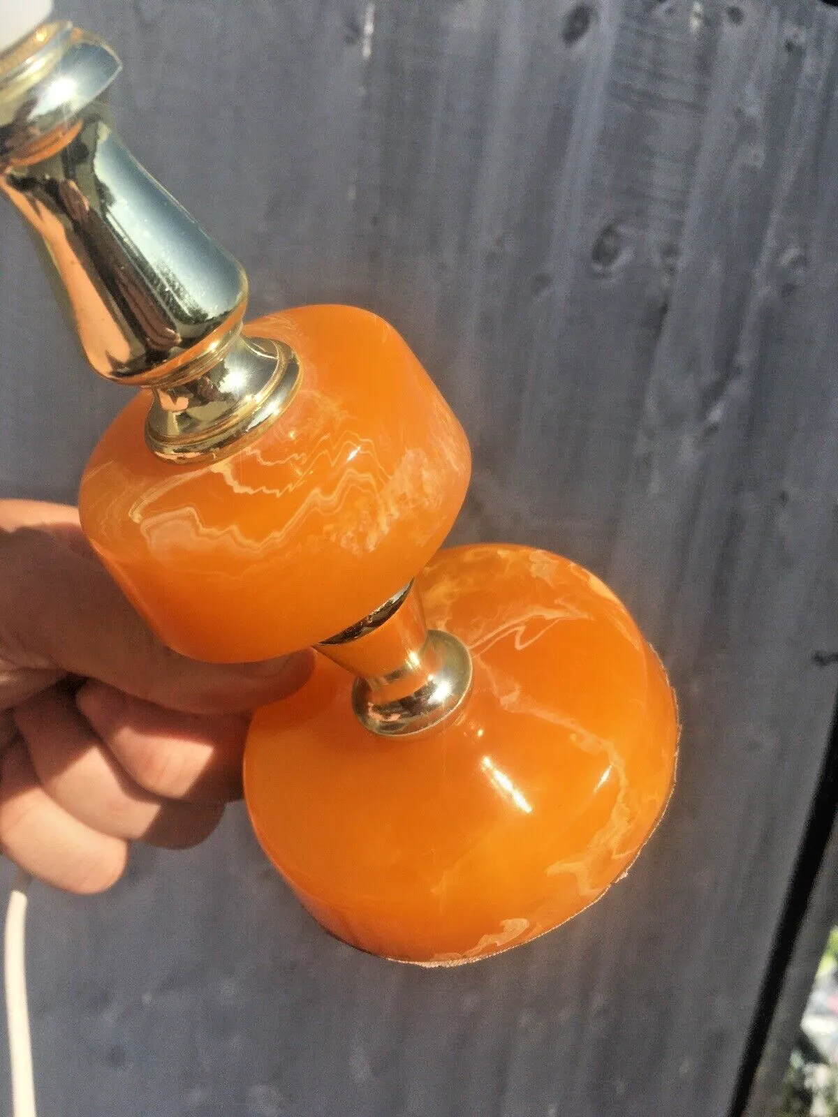 Vintage 60's Orange Lucite Acrylic Marble Effect Hooped Table Lamp Kitsch Retro photo vintage