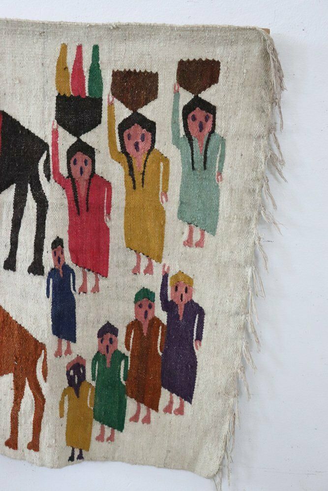 Handmade Israeli Wall Tapestry Or Wall Rug, 1930s photo vinterior
