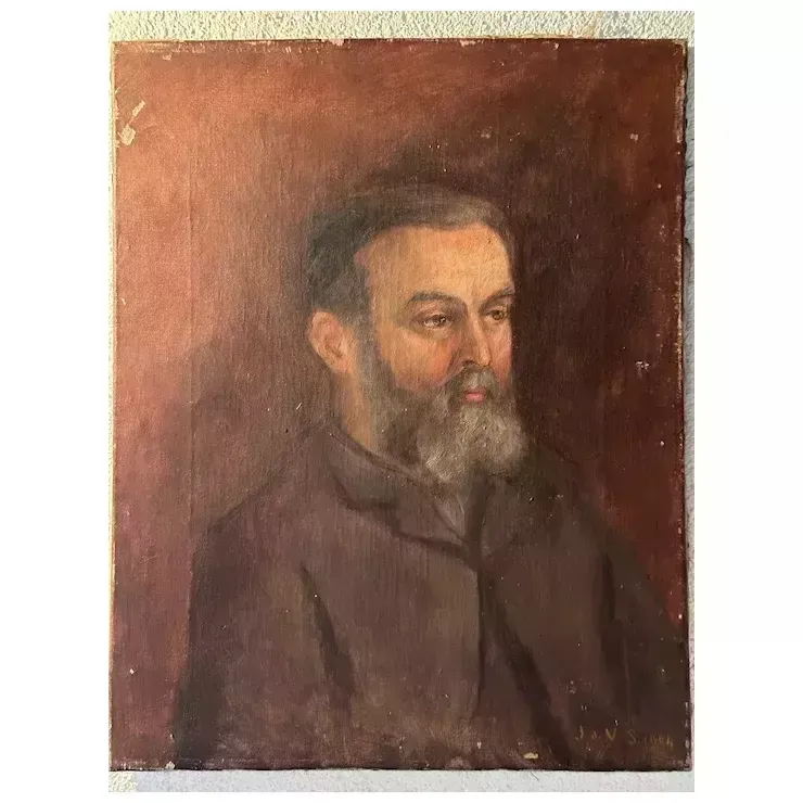 French Vintage Oil De La Boiderie Family photo vinterior