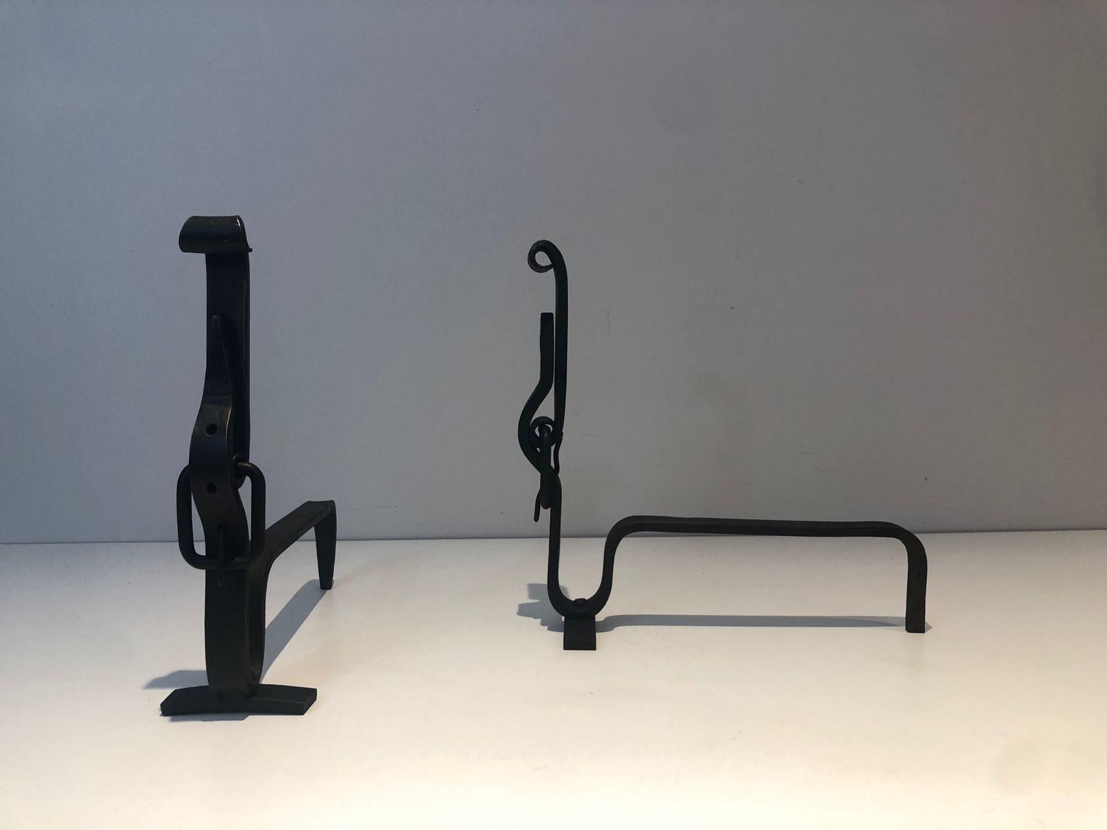 Home Fixtures Pair Of Wrought Iron Belt Andirons photo
