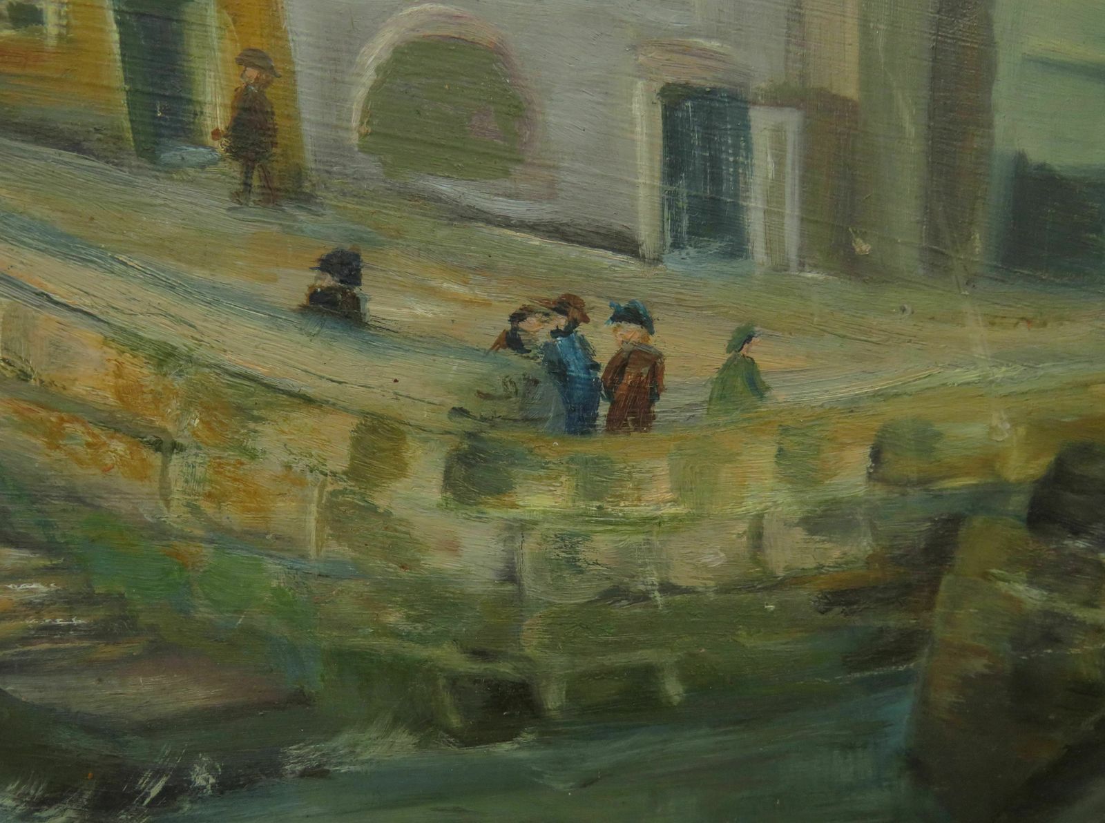 photo furniture Vintage Naive Acrylic On Board Of Boats And Harbour