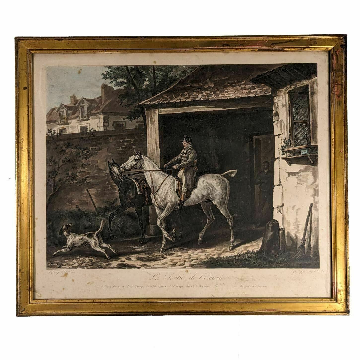 Old Engraving Entitled La Route De Poissy From The 19th Century