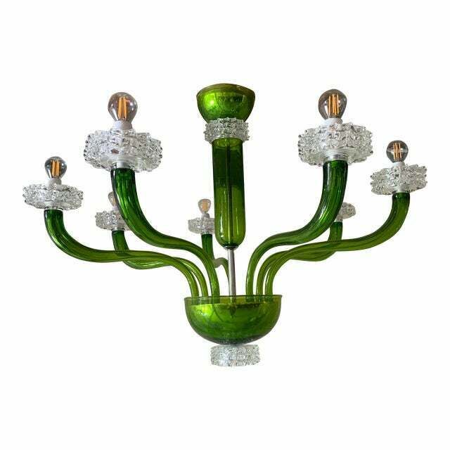 Contemporary Green Murano Glass Chandelier With Trasparent Rostrato Boubeches photo vinterior