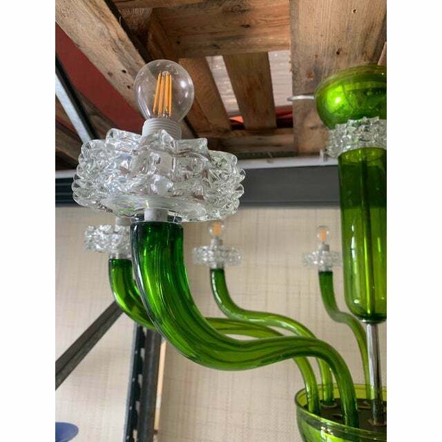 Contemporary Green Murano Glass Chandelier With Trasparent Rostrato Boubeches photo vintage