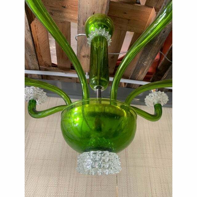 photo for sale Contemporary Green Murano Glass Chandelier With Trasparent Rostrato Boubeches
