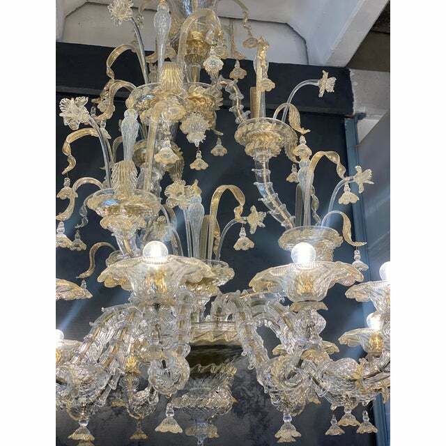 Contemporary Floral Venetian "Ca Rezzonico" Gold Murano Glass Chandelier photo vintage