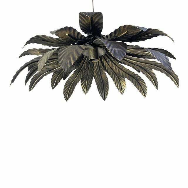 Contemporary Florentine Wrought Iron Brunito And Gold Leaves Pendant photo 2232.0