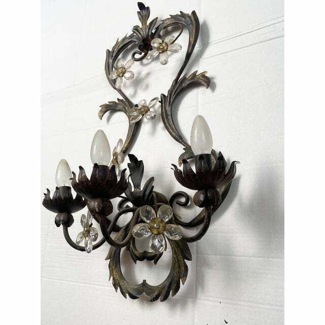 Contemporary Brunito And Rush Florentine Wrought Iron Wall Lamp With Floreal Crystals photo 1984.0