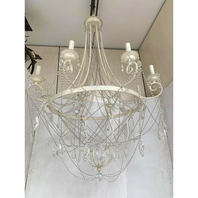 Contemporary Ivory Florentine Iron And Crystals Chandelier photo Lighting