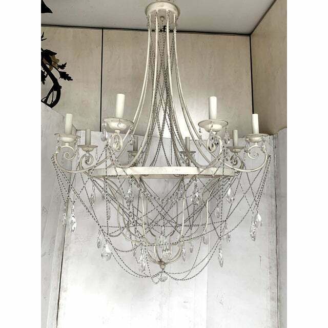 Contemporary Ivory Florentine Iron And Crystals Chandelier photo vinterior