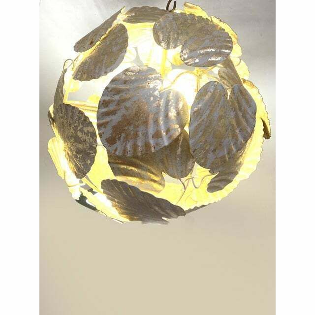 Contemporary Gold Leaf And White Leaves Sphere Suspension Pendant photo for sale