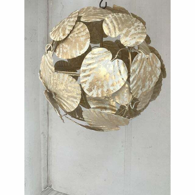 Contemporary Gold Leaf And White Leaves Sphere Suspension Pendant photo buy