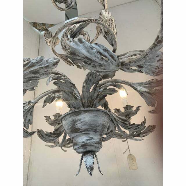 Contemporary Brunish Clay Florentine Wrought Iron Leafs Chandelier photo for sale