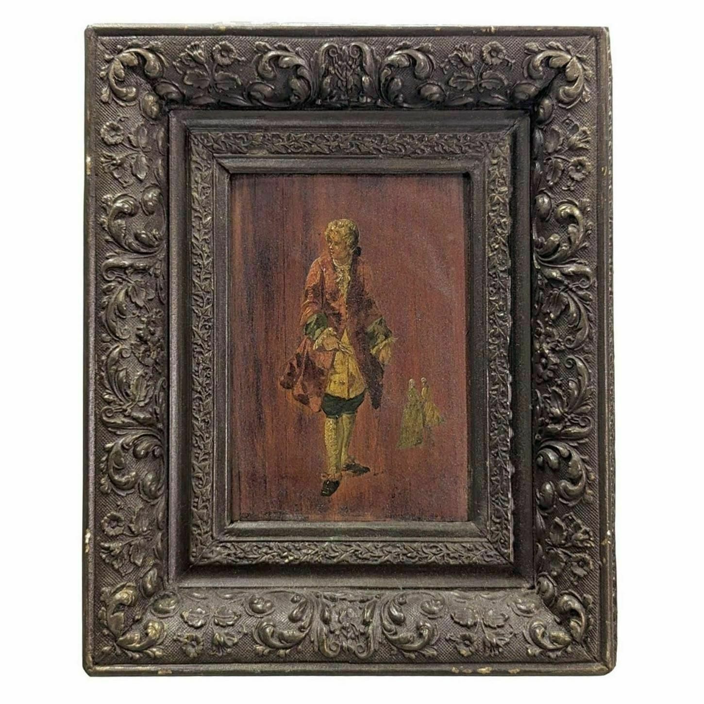 Painting On Wood Of A Character In 19th Century Dress