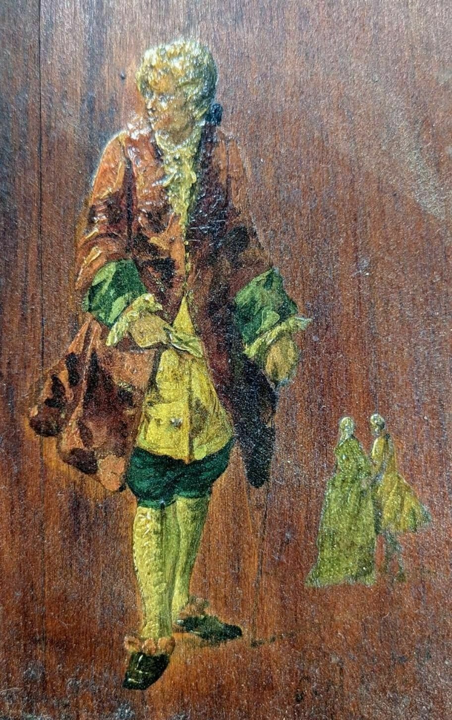 Painting On Wood Of A Character In 19th Century Dress photo furniture
