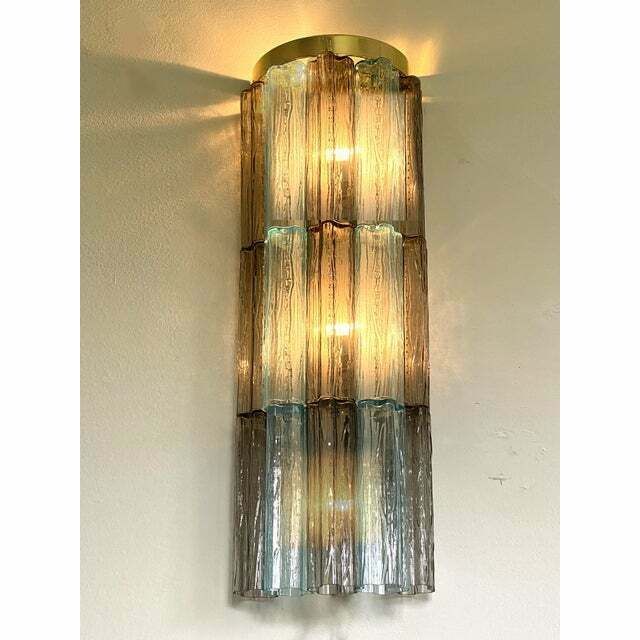 Set Of 2 Contemporary Grey And Light Blue "Tronchi" Murano Glass Wall Sconce photo furniture